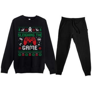 Sleighing The Game Ugly Christmas Sweater Gamer Video Game Gift Premium Crewneck Sweatsuit Set