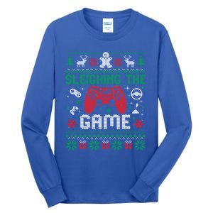 Sleighing The Game Ugly Christmas Sweater Gamer Video Game Gift Tall Long Sleeve T-Shirt