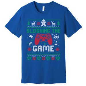 Sleighing The Game Ugly Christmas Sweater Gamer Video Game Gift Premium T-Shirt