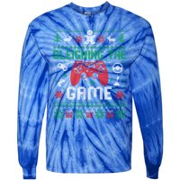 Sleighing The Game Ugly Christmas Sweater Gamer Video Game Gift Tie-Dye Long Sleeve Shirt