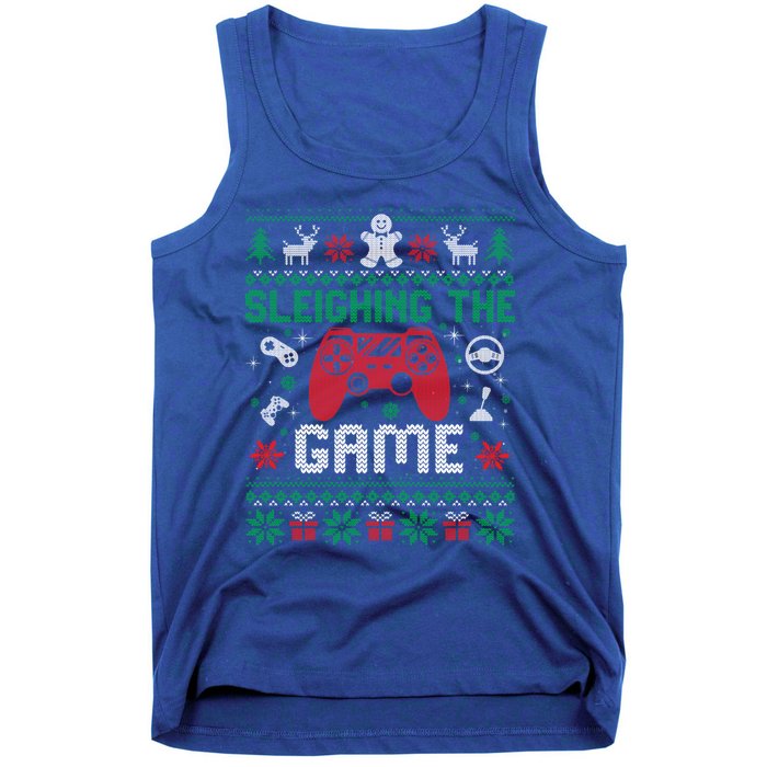 Sleighing The Game Ugly Christmas Sweater Gamer Video Game Gift Tank Top