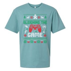 Sleighing The Game Ugly Christmas Sweater Gamer Video Game Gift Sueded Cloud Jersey T-Shirt