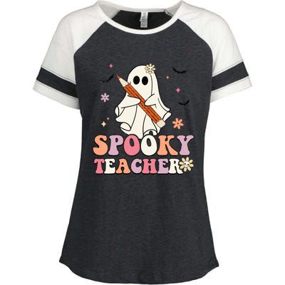 Spooky Teacher Ghost Halloween Groovy Retro Trick Or Treat Enza Ladies Jersey Colorblock Tee