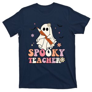 Spooky Teacher Ghost Halloween Groovy Retro Trick Or Treat T-Shirt