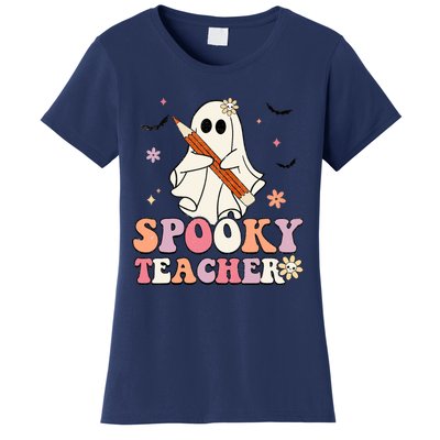 Spooky Teacher Ghost Halloween Groovy Retro Trick Or Treat Women's T-Shirt