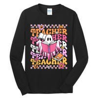 Spooky Teacher Ghost Halloween Groovy Retro Trick Or Teach Tall Long Sleeve T-Shirt