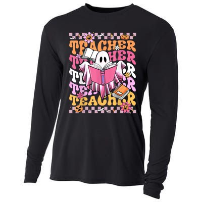 Spooky Teacher Ghost Halloween Groovy Retro Trick Or Teach Cooling Performance Long Sleeve Crew