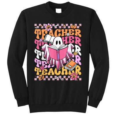 Spooky Teacher Ghost Halloween Groovy Retro Trick Or Teach Tall Sweatshirt