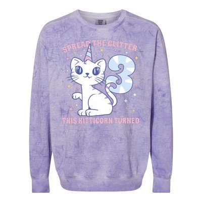 Spread The Glitter This Kitticorn Turned 3 Birthday Gift Colorblast Crewneck Sweatshirt