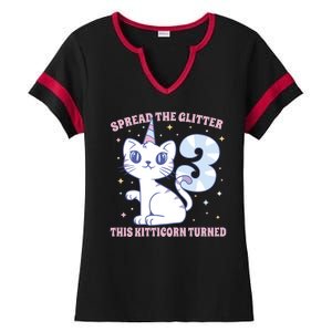 Spread The Glitter This Kitticorn Turned 3 Birthday Gift Ladies Halftime Notch Neck Tee