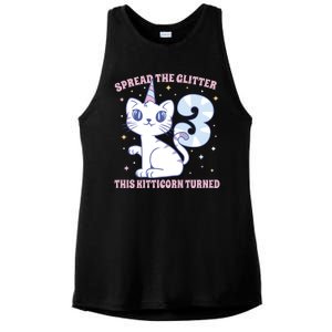 Spread The Glitter This Kitticorn Turned 3 Birthday Gift Ladies PosiCharge Tri-Blend Wicking Tank