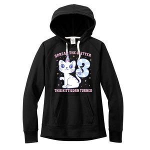 Spread The Glitter This Kitticorn Turned 3 Birthday Gift Women's Fleece Hoodie