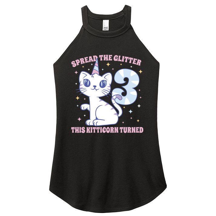 Spread The Glitter This Kitticorn Turned 3 Birthday Gift Women's Perfect Tri Rocker Tank