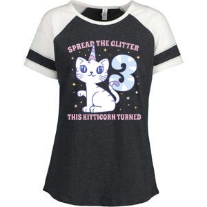 Spread The Glitter This Kitticorn Turned 3 Birthday Gift Enza Ladies Jersey Colorblock Tee