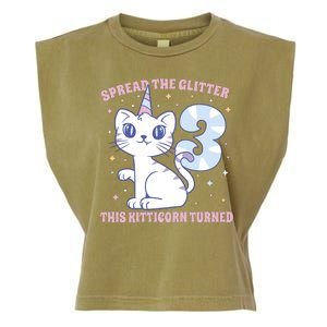 Spread The Glitter This Kitticorn Turned 3 Birthday Gift Garment-Dyed Women's Muscle Tee