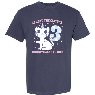 Spread The Glitter This Kitticorn Turned 3 Birthday Gift Garment-Dyed Heavyweight T-Shirt