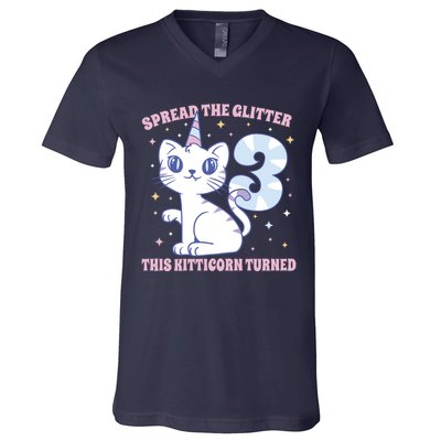 Spread The Glitter This Kitticorn Turned 3 Birthday Gift V-Neck T-Shirt