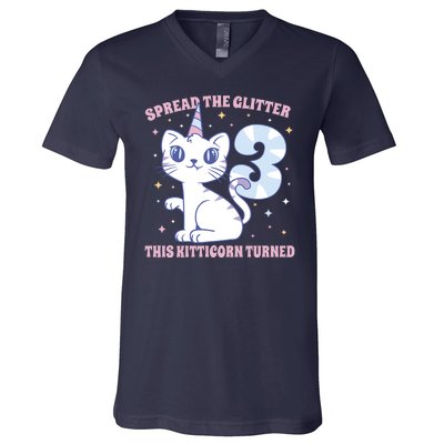 Spread The Glitter This Kitticorn Turned 3 Birthday Gift V-Neck T-Shirt