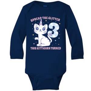 Spread The Glitter This Kitticorn Turned 3 Birthday Gift Baby Long Sleeve Bodysuit