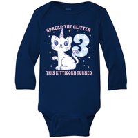 Spread The Glitter This Kitticorn Turned 3 Birthday Gift Baby Long Sleeve Bodysuit