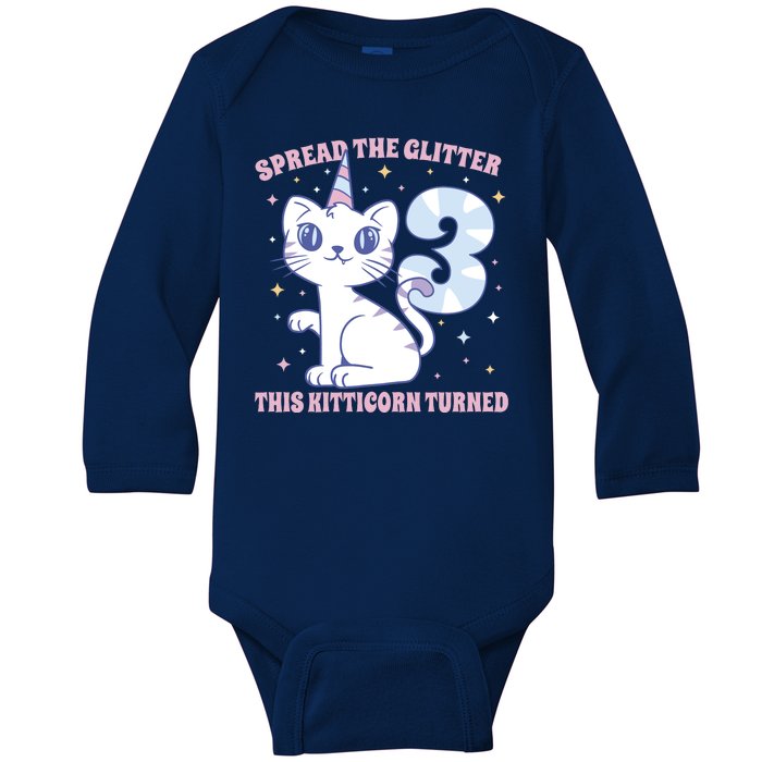 Spread The Glitter This Kitticorn Turned 3 Birthday Gift Baby Long Sleeve Bodysuit