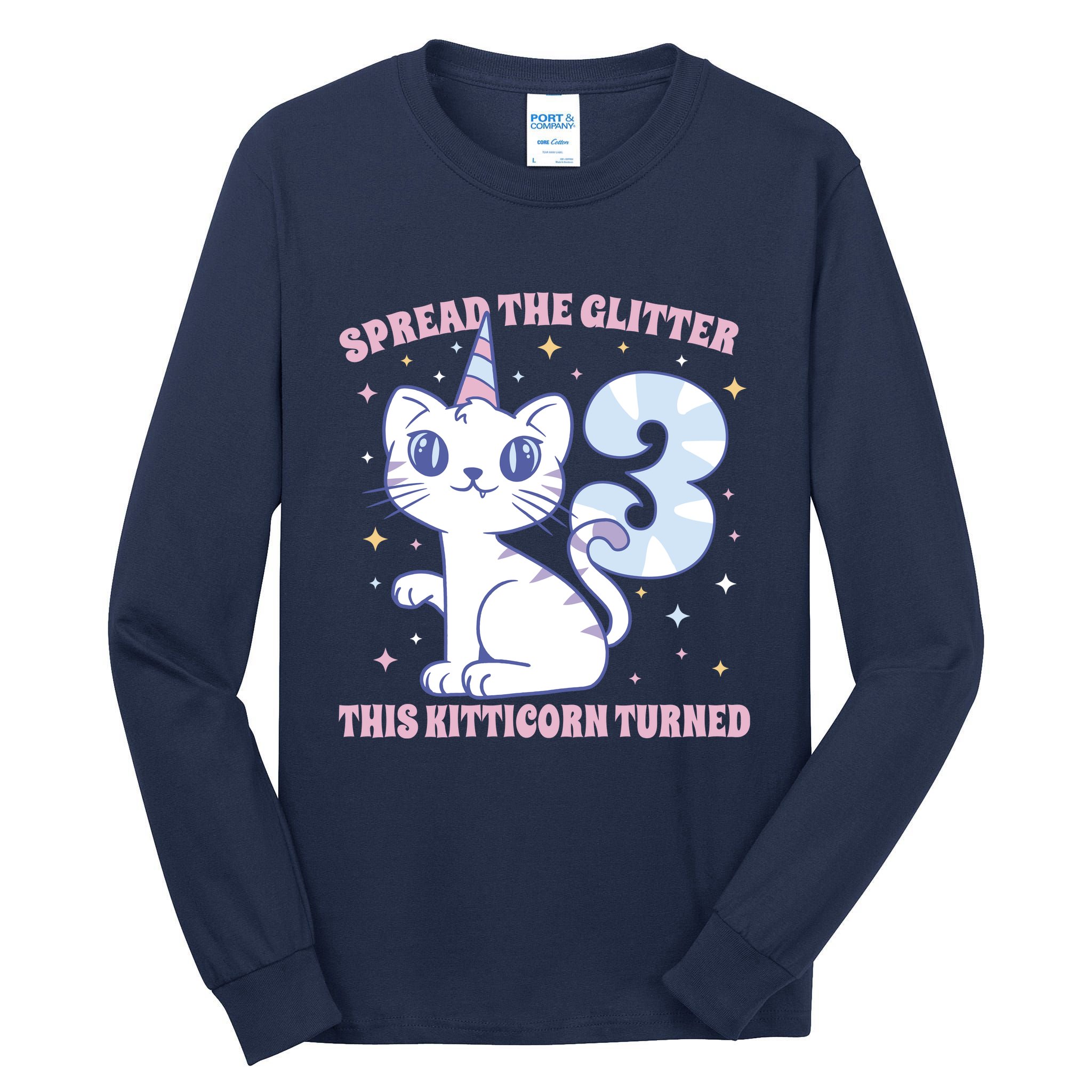 Spread The Glitter This Kitticorn Turned 3 Birthday Gift Tall Long Sleeve T-Shirt