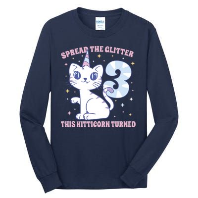 Spread The Glitter This Kitticorn Turned 3 Birthday Gift Tall Long Sleeve T-Shirt