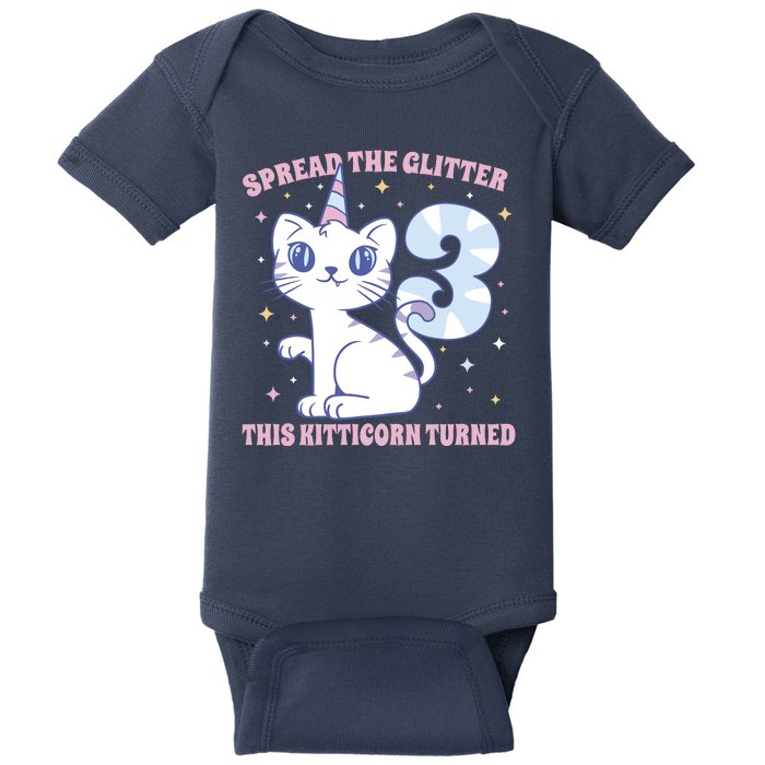 Spread The Glitter This Kitticorn Turned 3 Birthday Gift Baby Bodysuit