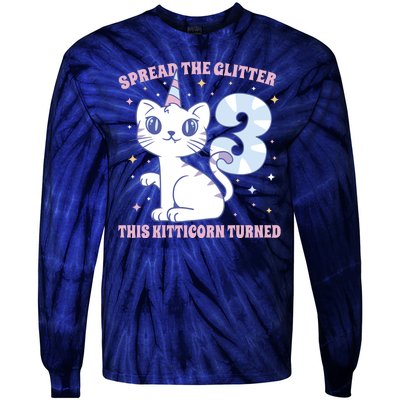 Spread The Glitter This Kitticorn Turned 3 Birthday Gift Tie-Dye Long Sleeve Shirt