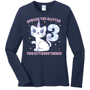 Spread The Glitter This Kitticorn Turned 3 Birthday Gift Ladies Long Sleeve Shirt