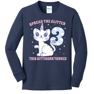 Spread The Glitter This Kitticorn Turned 3 Birthday Gift Kids Long Sleeve Shirt