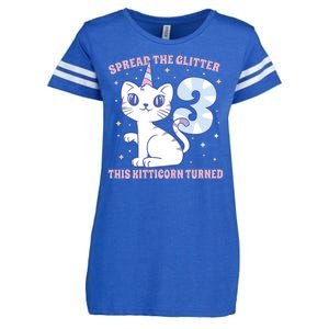 Spread The Glitter This Kitticorn Turned 3 Birthday Gift Enza Ladies Jersey Football T-Shirt