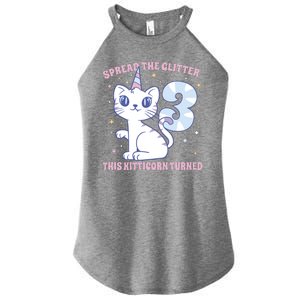 Spread The Glitter This Kitticorn Turned 3 Birthday Gift Women's Perfect Tri Rocker Tank