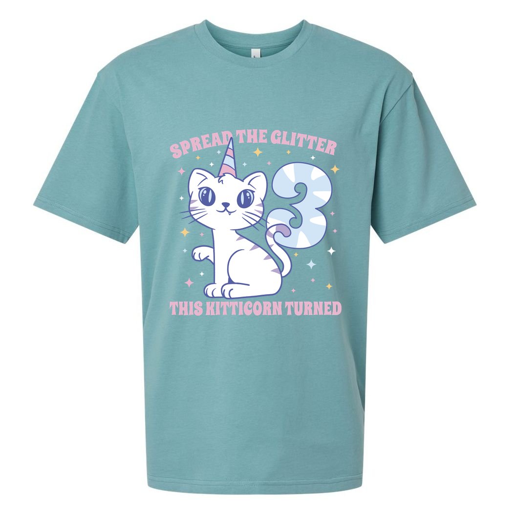 Spread The Glitter This Kitticorn Turned 3 Birthday Gift Sueded Cloud Jersey T-Shirt