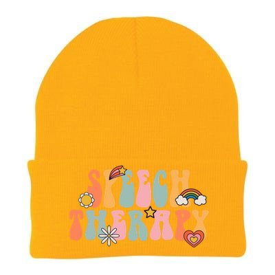 Speech Therapy Groovy Retro Vintage Cute Gift Knit Cap Winter Beanie