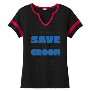 Save The Groom Funny Bachelor Ladies Halftime Notch Neck Tee