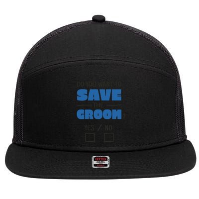 Save The Groom Funny Bachelor 7 Panel Mesh Trucker Snapback Hat