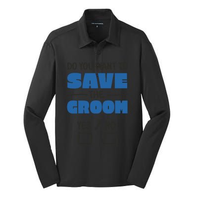 Save The Groom Funny Bachelor Silk Touch Performance Long Sleeve Polo