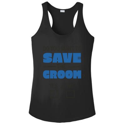 Save The Groom Funny Bachelor Ladies PosiCharge Competitor Racerback Tank
