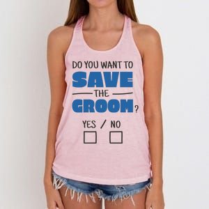 Save The Groom Funny Bachelor Women's Knotted Racerback Tank