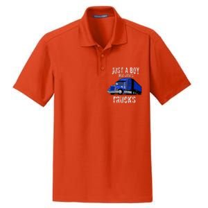 Semi Truck Gift Just A Boy Who Loves Trucks Dry Zone Grid Polo