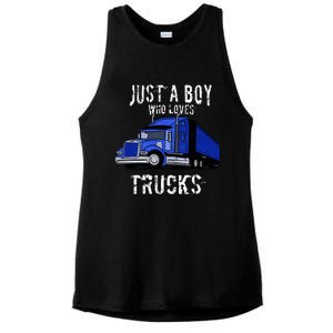 Semi Truck Gift Just A Boy Who Loves Trucks Ladies PosiCharge Tri-Blend Wicking Tank