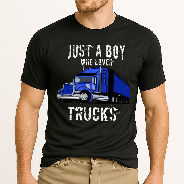Semi Truck Gift Just A Boy Who Loves Trucks Cooling Performance Crew T-Shirt