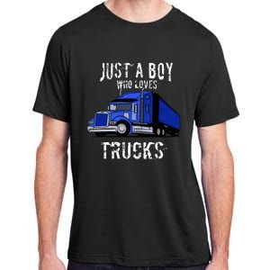 Semi Truck Gift Just A Boy Who Loves Trucks Adult ChromaSoft Performance T-Shirt