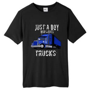 Semi Truck Gift Just A Boy Who Loves Trucks Tall Fusion ChromaSoft Performance T-Shirt