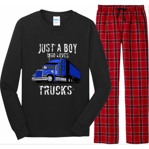 Semi Truck Gift Just A Boy Who Loves Trucks Long Sleeve Pajama Set