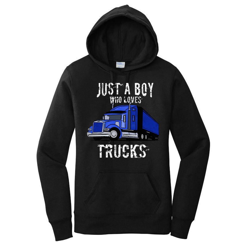 Semi Truck Gift Just A Boy Who Loves Trucks Women's Pullover Hoodie