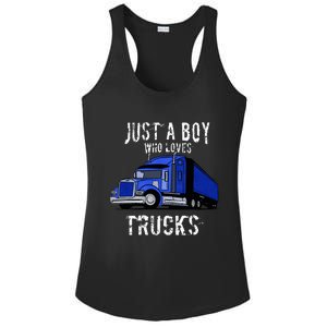 Semi Truck Gift Just A Boy Who Loves Trucks Ladies PosiCharge Competitor Racerback Tank