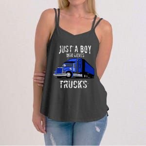 Semi Truck Gift Just A Boy Who Loves Trucks Women's Strappy Tank