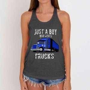 Semi Truck Gift Just A Boy Who Loves Trucks Women's Knotted Racerback Tank